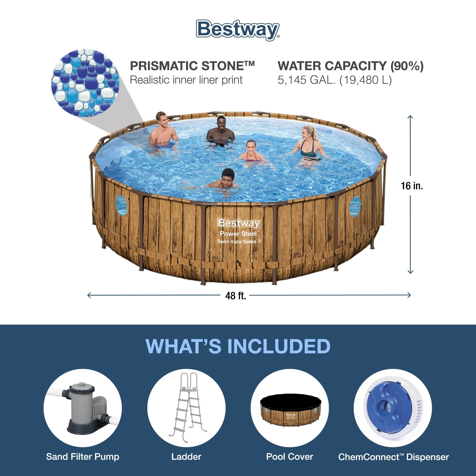 Bestway Power Steel Swim Vista 16' x 48" Round Above Ground Swimming Pool Set image 2