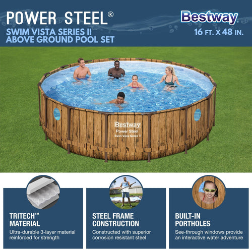 Bestway Power Steel Swim Vista 16' x 48" Round Above Ground Swimming Pool Set image 1