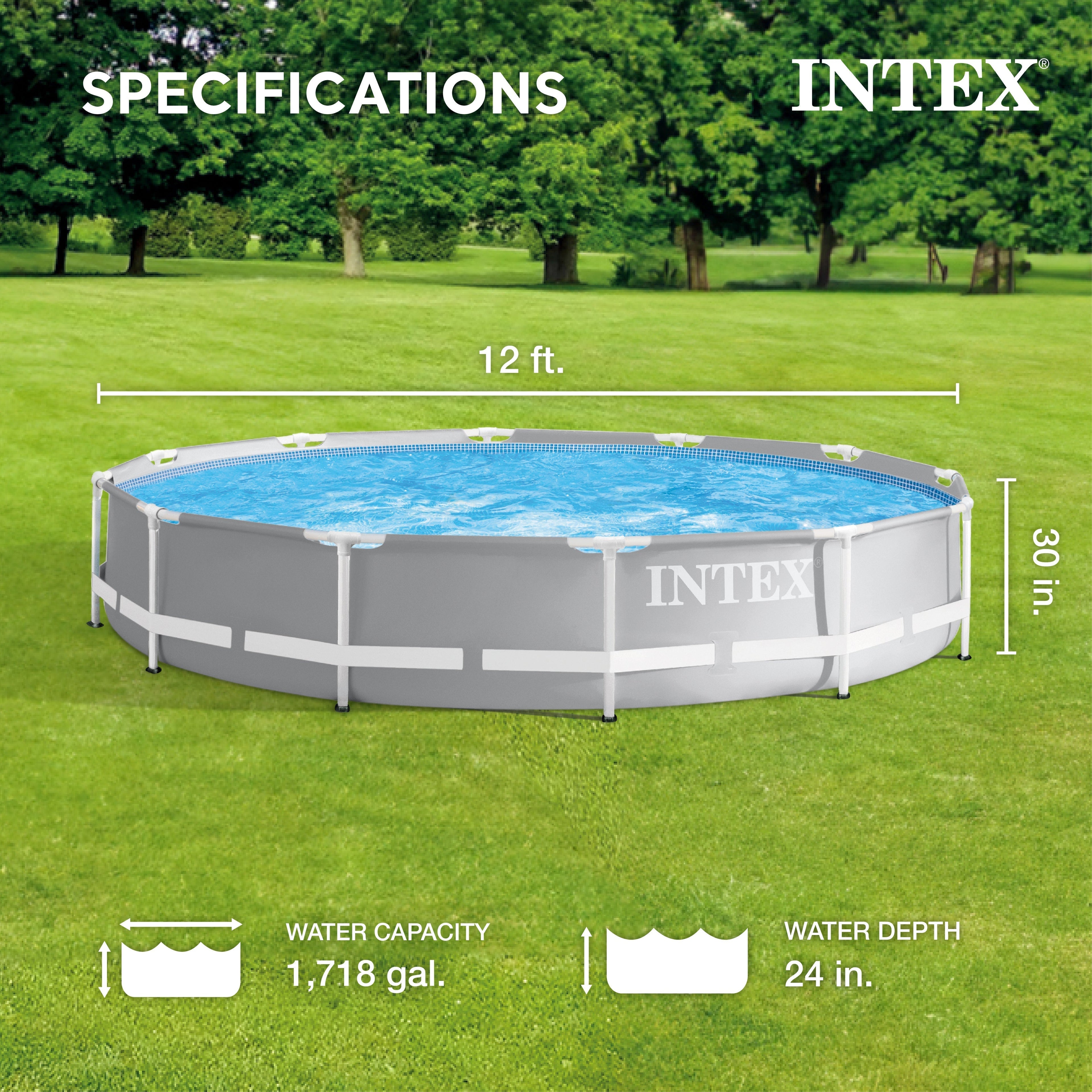 Intex 12 foot x 30 inch Prism Frame Round Above Ground Swimming Pool, (No Pump) image 1