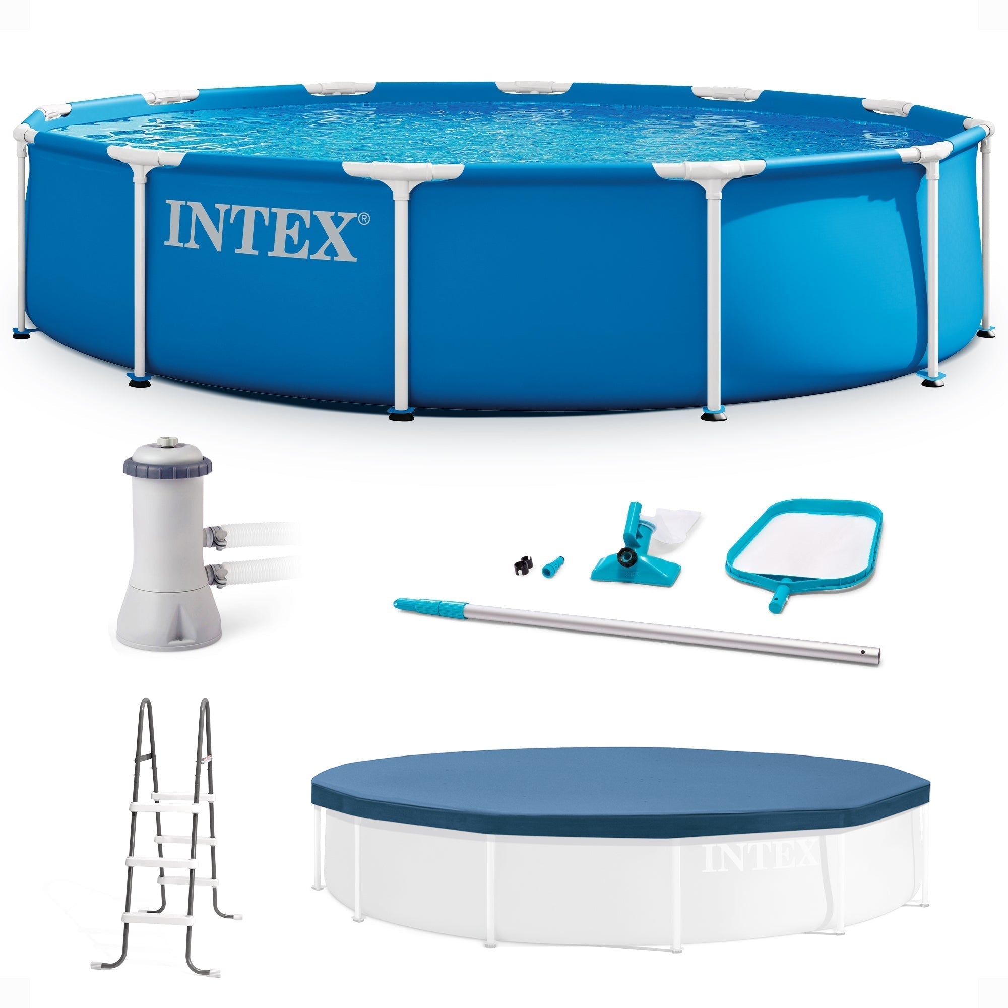 Intex 12 x 2.5 Foot Metal Frame Above Ground Pool with Filter and Accessories image 0