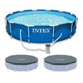 INTEX 12'x30" Metal Frame Swimming Pool with Filter Pump & Pool Cover (2-Pack) image 0
