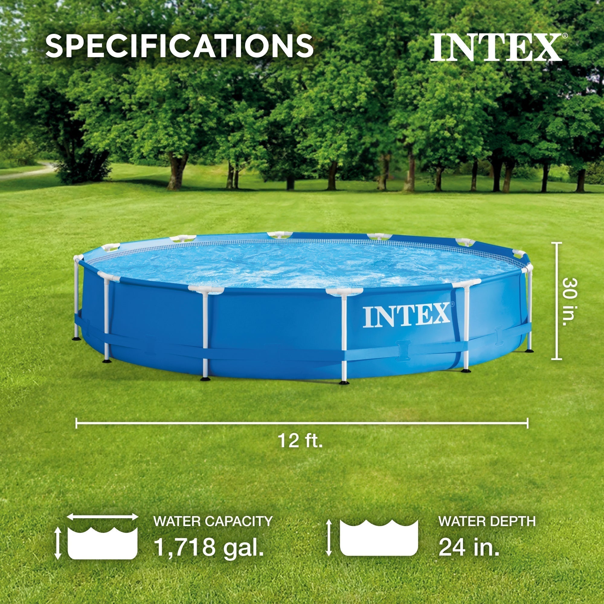 Intex 12' x 30" Metal Frame Round Swimming Pool w/ Filter Pump & 13' Pool Cover image 2