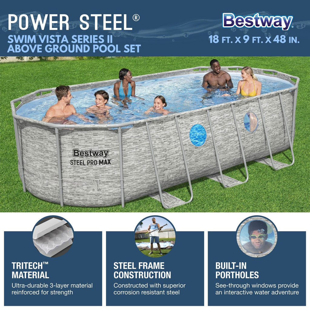 Bestway Power Steel Swim Vista 18' x 9' x 48" Above Ground Swimming Pool Set image 2