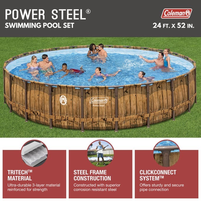 Coleman Power Steel 24' X 52" Round Metal Frame Above Ground Pool Set
