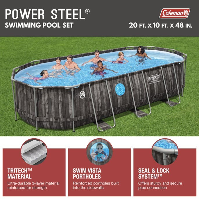 Coleman Power Steel Swim Vista Series II 20' X 10' X 48" Oval Metal Frame Above Ground Pool Set - Image 4